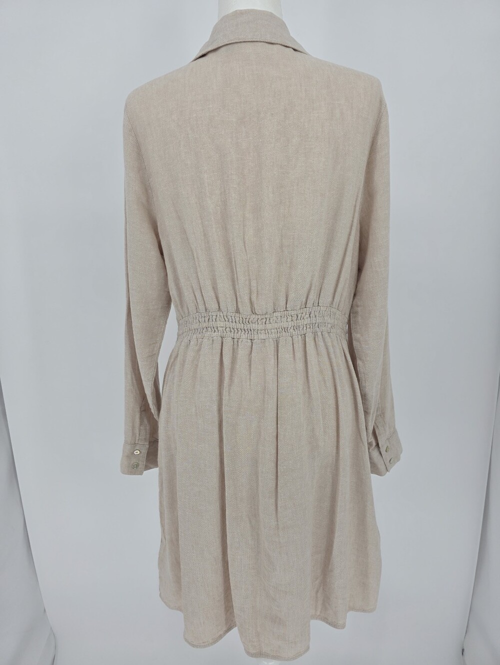 Joie Linen Blend Shirt Dress Beige Long Sleeve With Pockets Size Large - Picture 4 of 9